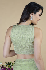 Pastel Mint Silver Beads & Sequin Zardozi Hand Embroidered Saree