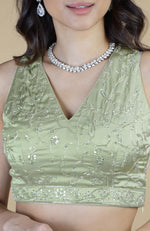 Pastel Mint Silver Beads & Sequin Zardozi Hand Embroidered Saree