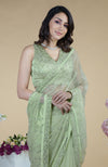Pastel Mint Silver Beads & Sequin Zardozi Hand Embroidered Saree