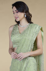 Pastel Mint Silver Beads & Sequin Zardozi Hand Embroidered Saree