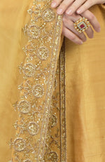 Gold Hand Embroidered Organza Dupatta With Raw Silk Kurta Set