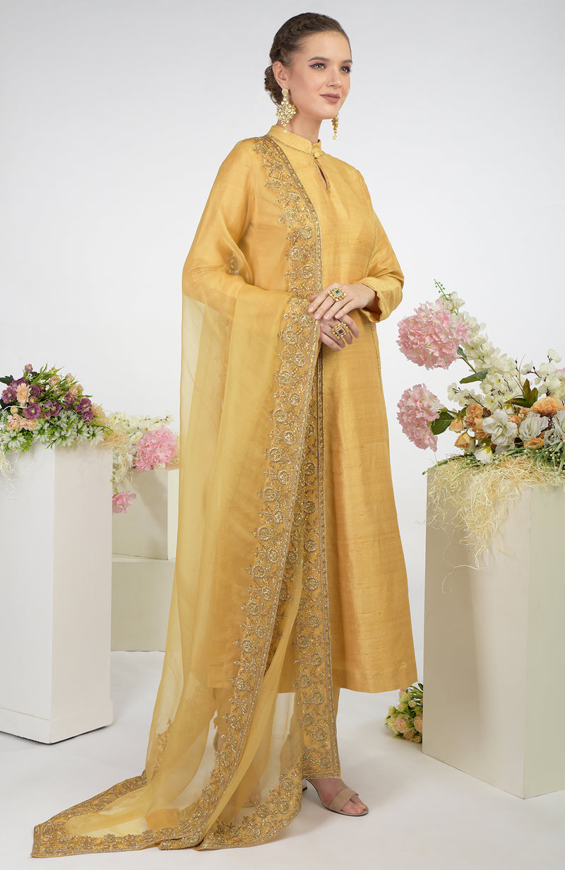Gold Zardozi Hand Embroidered Organza Dupatta