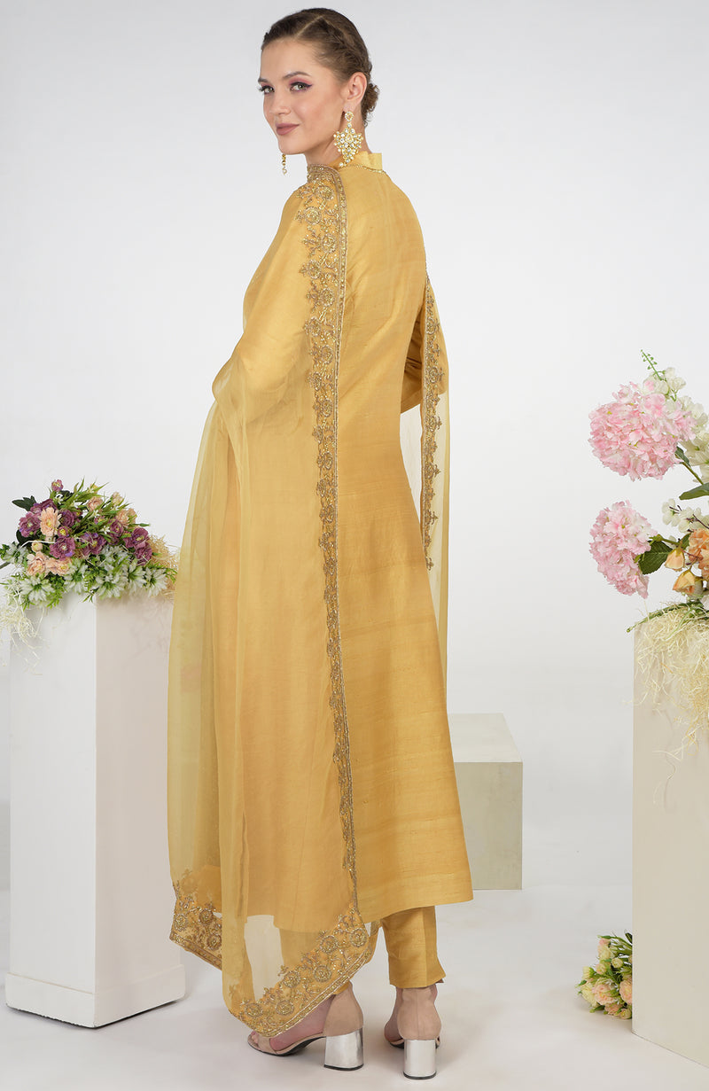 Gold Zardozi Hand Embroidered Organza Dupatta