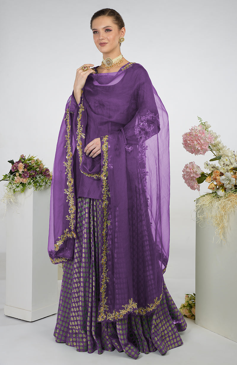 Amethyst Banarasi Zardozi Kalidaar Skirt Set