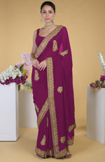 Black-Gold Kashmiri Tilla Aari Embroidered Saree