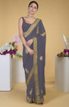 Black-Gold Kashmiri Tilla Aari Embroidered Saree