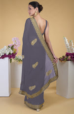 Pewter-Gold Kashmiri Tilla Aari Embroidered Saree