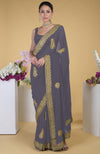 Pewter-Gold Kashmiri Tilla Aari Embroidered Saree