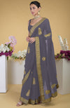 Pewter-Gold Kashmiri Tilla Aari Embroidered Saree