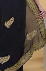 Black-Gold Kashmiri Tilla Aari Embroidered Saree