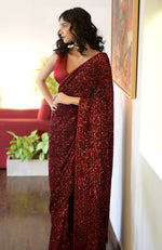 Sapphire Blue Dahlia Sequin Couture Hand Embroidered Saree