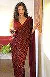 Red Dahlia Sequin Couture Hand Embroidered Saree