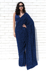 Sapphire Blue Dahlia Sequin Couture Hand Embroidered Saree