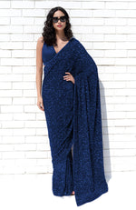 Sapphire Blue Dahlia Sequin Couture Hand Embroidered Saree