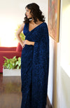 Sapphire Blue Dahlia Sequin Couture Hand Embroidered Saree