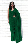 Sapphire Blue Dahlia Sequin Couture Hand Embroidered Saree