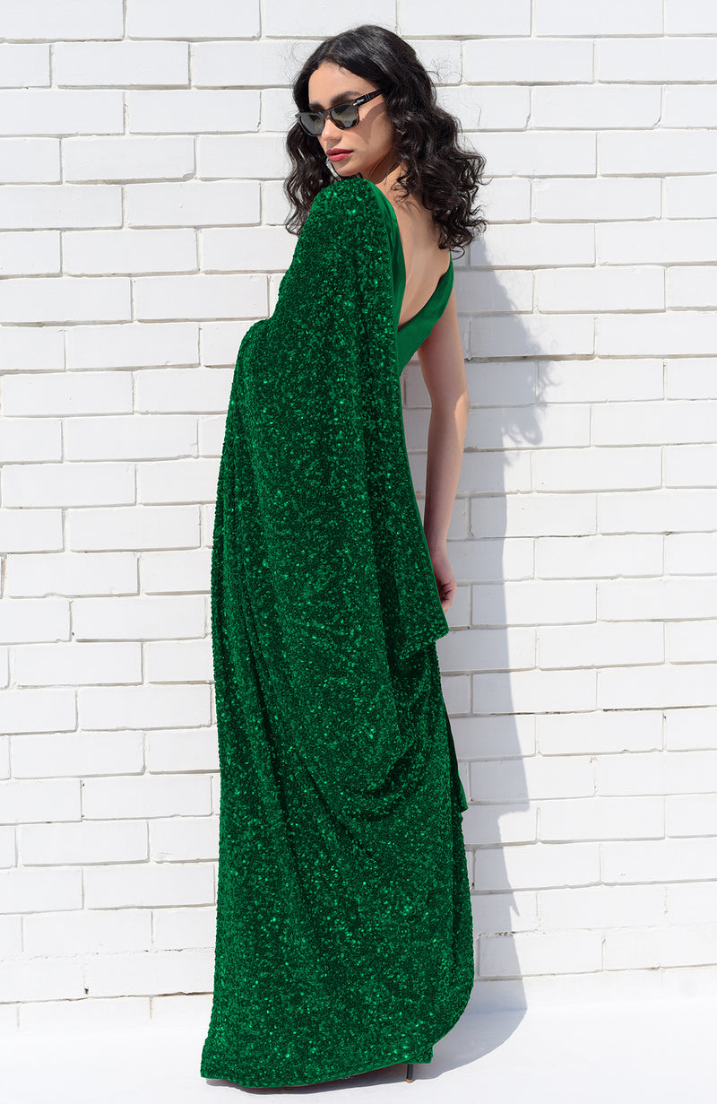 Emerald Green Sequin Couture Hand Embroidered Saree