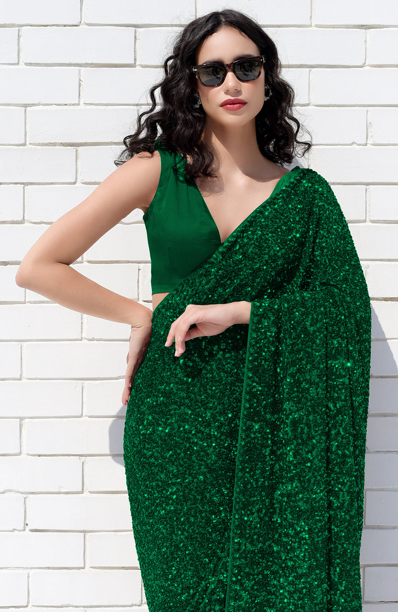 Emerald Green Sequin Couture Hand Embroidered Saree
