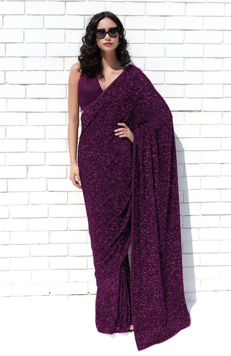 Purple Passion Sequin Couture Hand Embroidered Saree