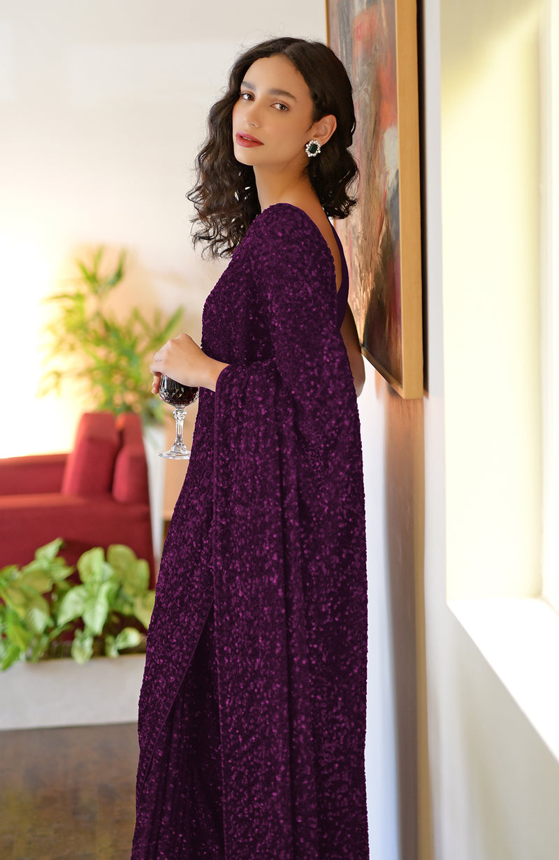 Purple Passion Sequin Couture Hand Embroidered Saree