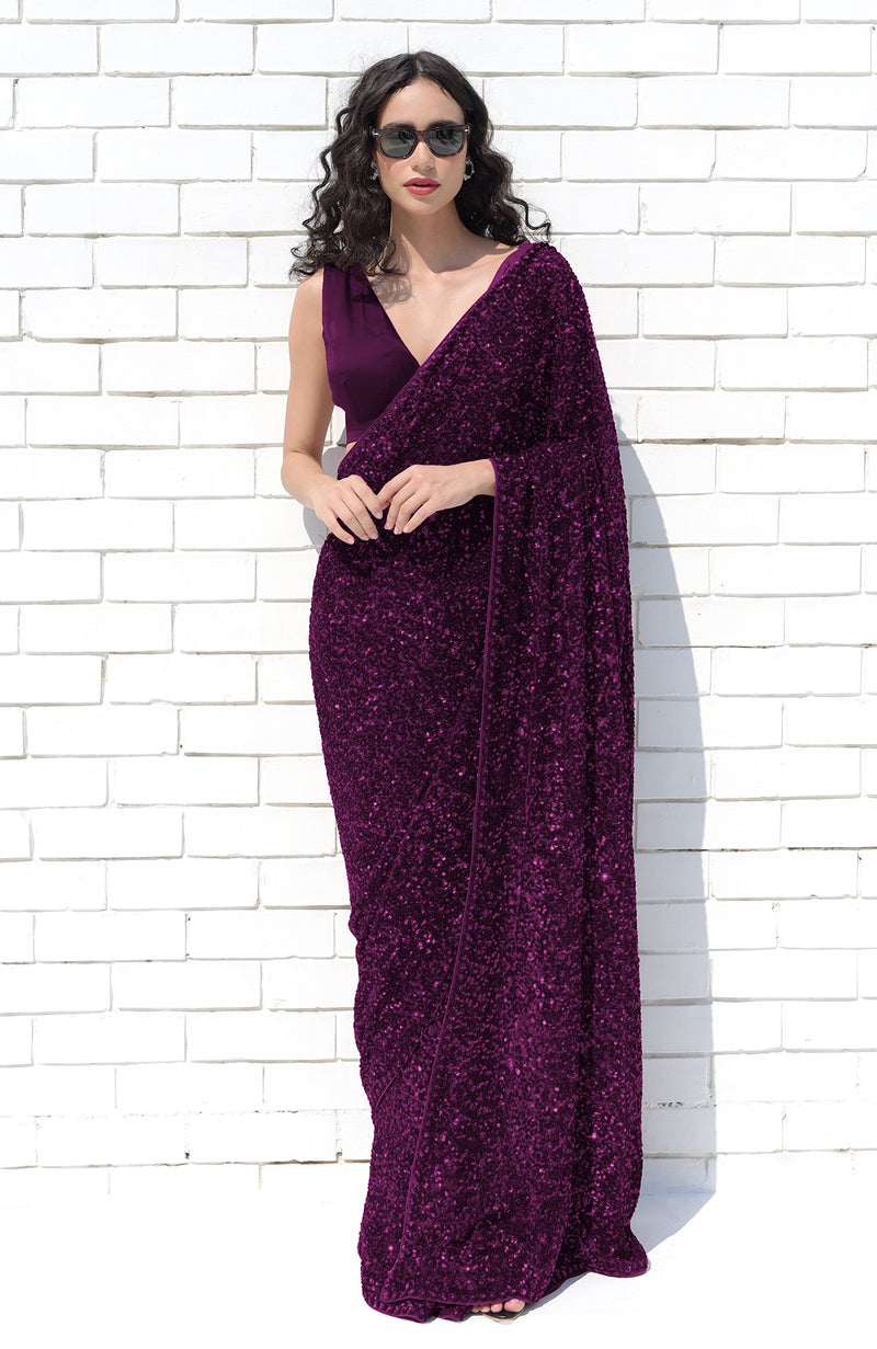 Purple Passion Sequin Couture Hand Embroidered Saree
