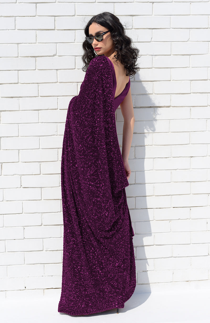 Purple Passion Sequin Couture Hand Embroidered Saree