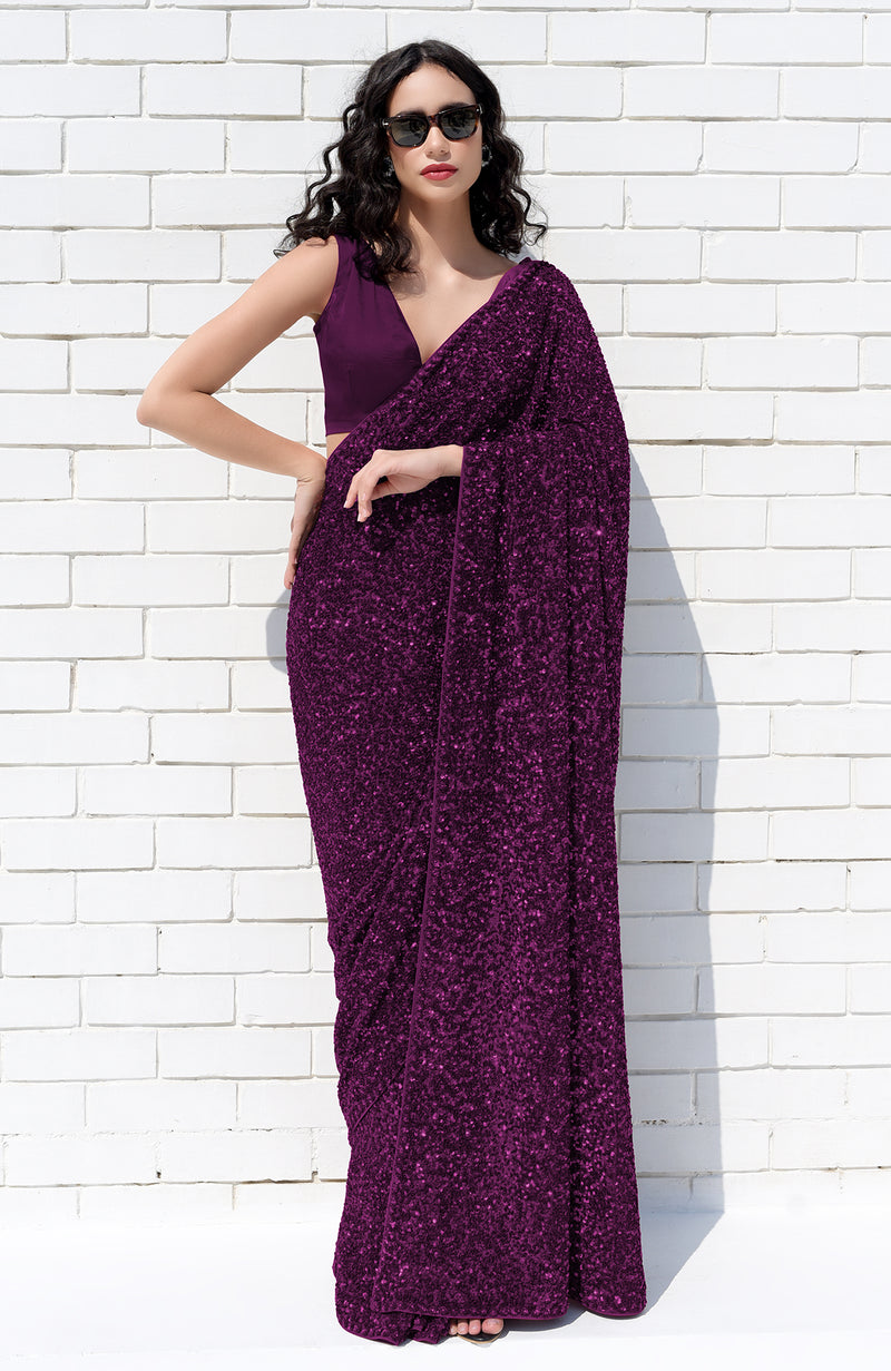 Purple Passion Sequin Couture Hand Embroidered Saree