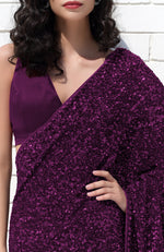 Purple Passion Sequin Couture Hand Embroidered Saree