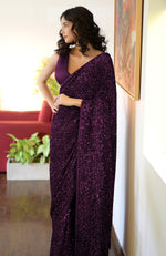 Purple Passion Sequin Couture Hand Embroidered Saree