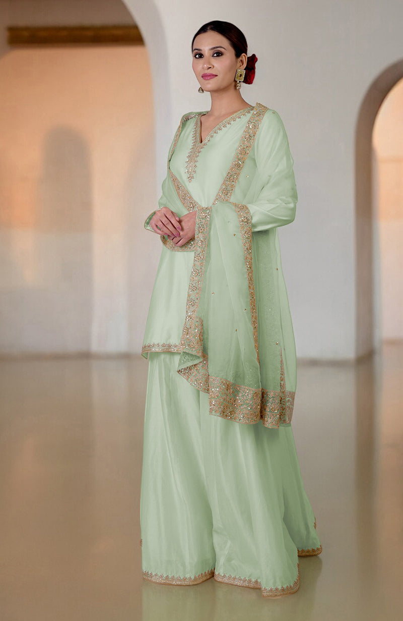 Sage Green Marori & Zardozi Hand Embroidered Sharara Set