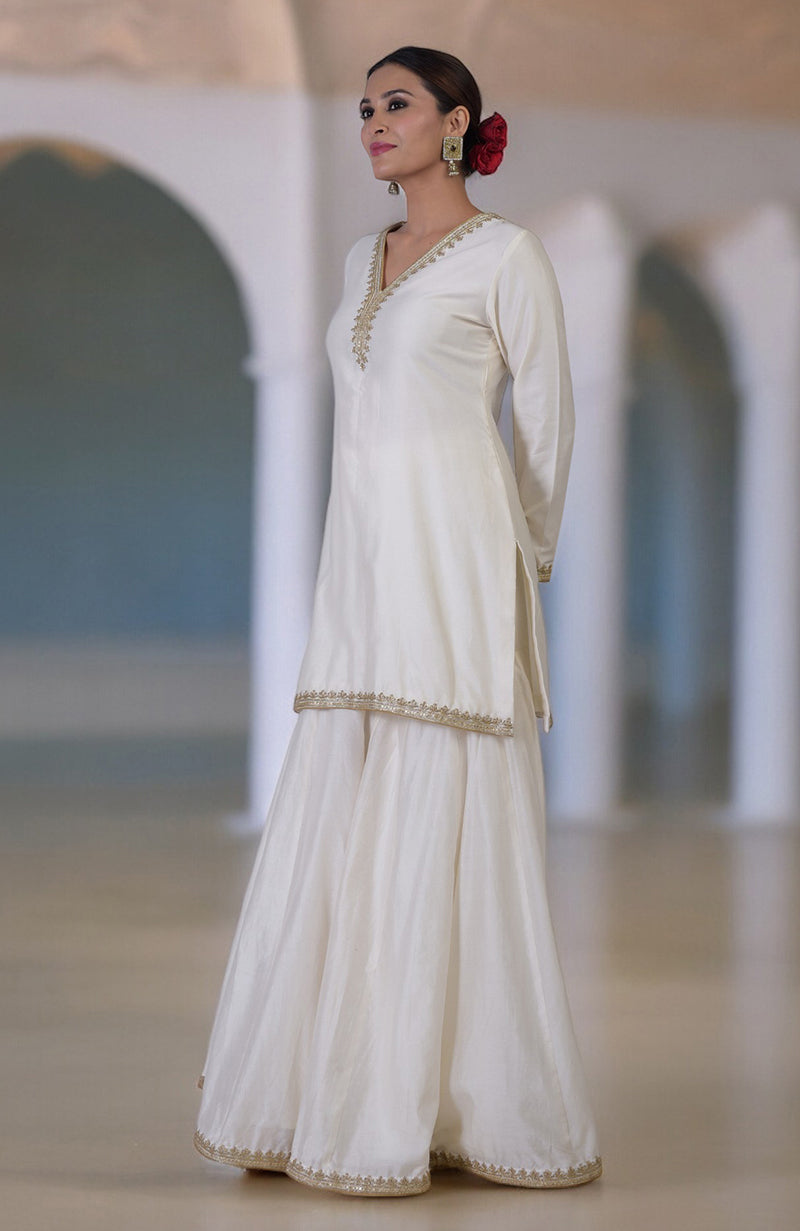Ivory Marori & Zardozi Hand Embroidered Sharara Set