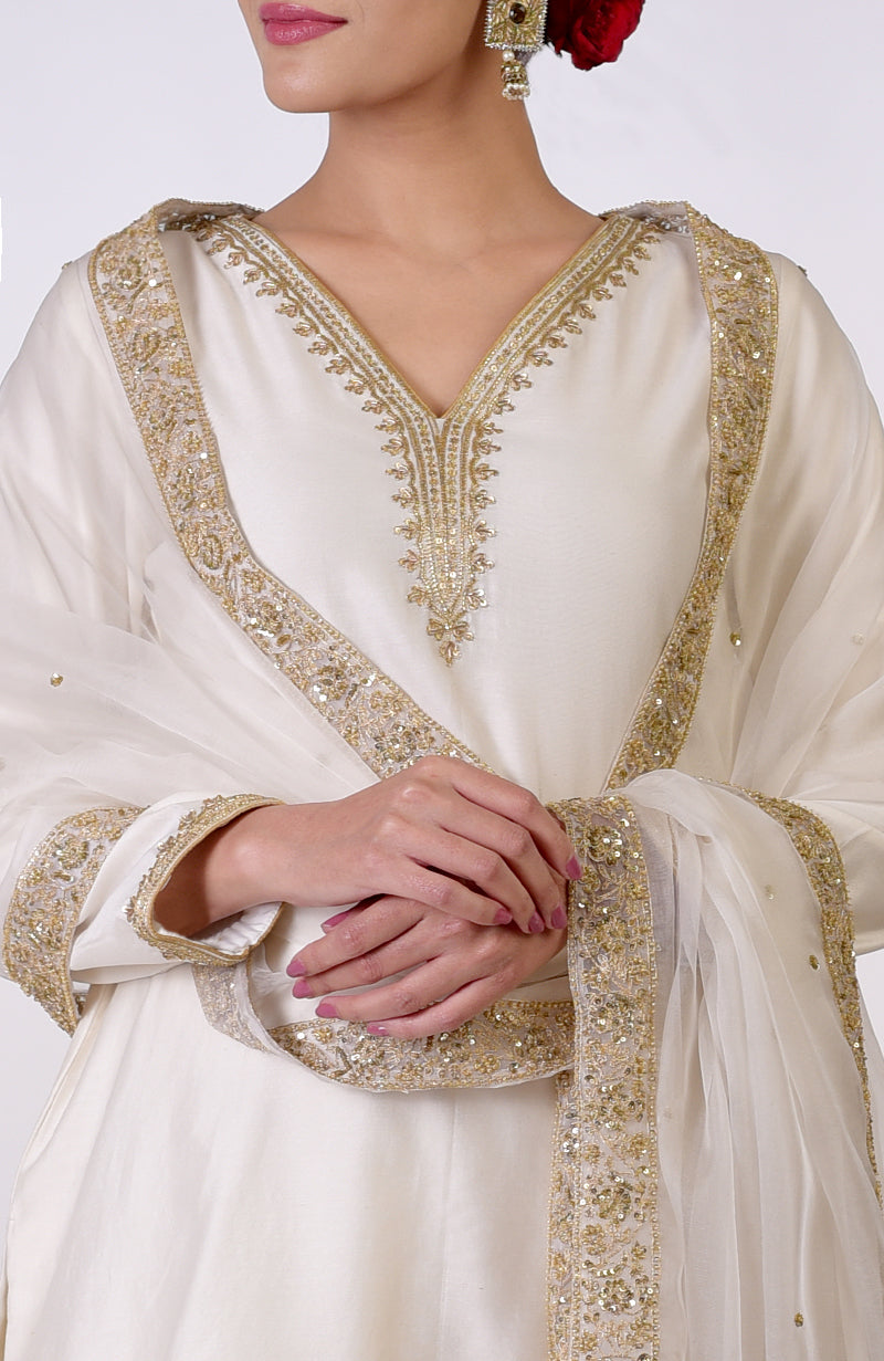 Ivory Marori & Zardozi Hand Embroidered Sharara Set
