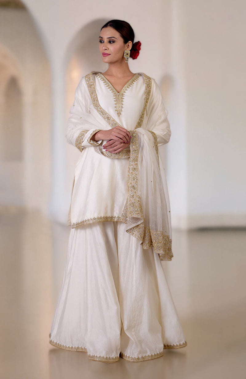 Ivory Marori & Zardozi Hand Embroidered Sharara Set