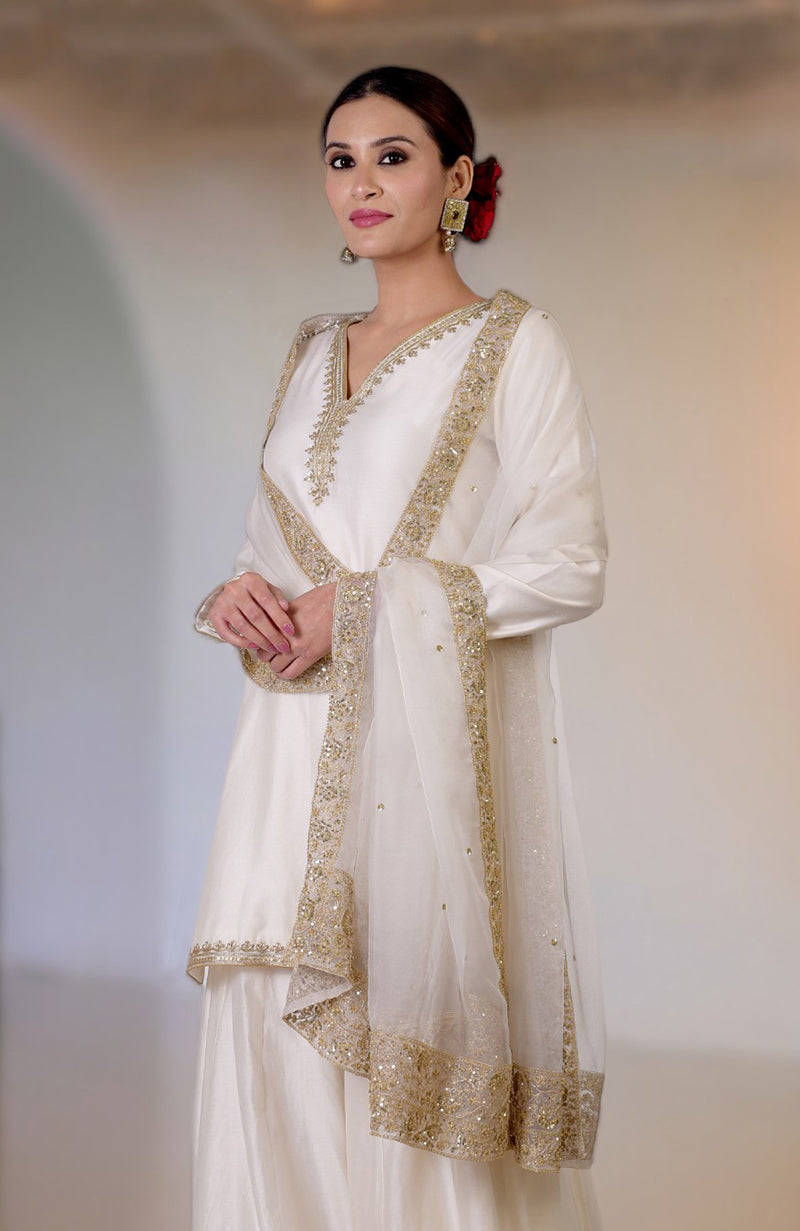 Ivory Marori & Zardozi Hand Embroidered Sharara Set
