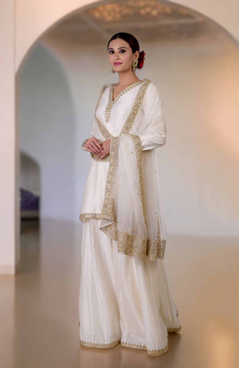 Ivory Marori & Zardozi Hand Embroidered Sharara Set
