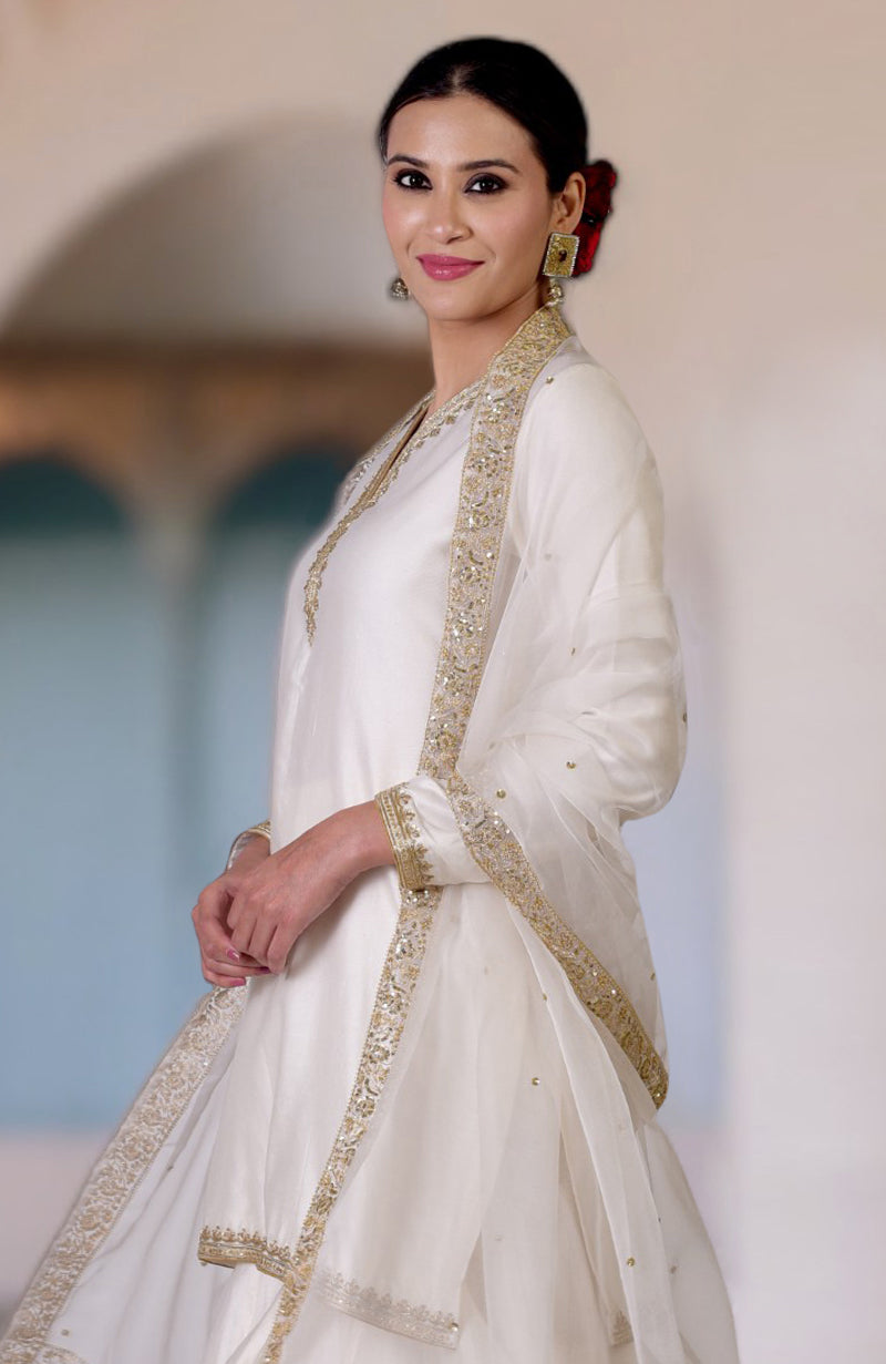 Ivory Marori & Zardozi Hand Embroidered Sharara Set