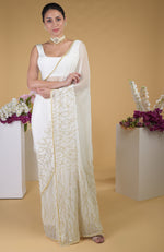 Ivory Gold Beads & Sequin Zardozi Hand Embroidered Saree
