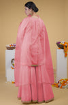 Flamingo Pink Hand Embroidered Organza Dupatta With Zardozi Sharara Suit