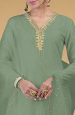 Jade Hand Embroidered Organza Dupatta With Zardozi Sharara Suit