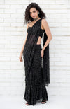 Starry Night Black Hand Bead Embroidered Draped Gown Saree