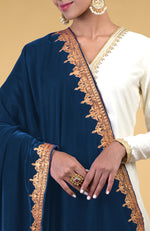 Classic Blue Kashmiri Tilla Embroidered Dupatta Shawl