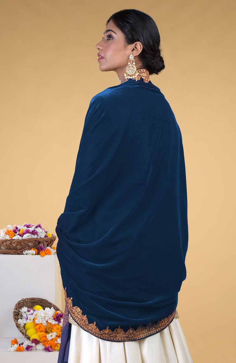 Classic Blue Kashmiri Tilla Embroidered Dupatta Shawl