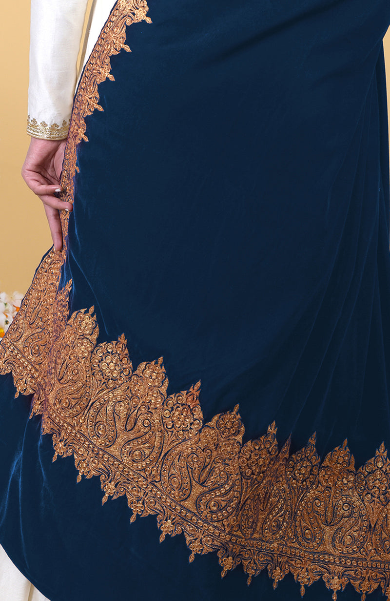 Classic Blue Kashmiri Tilla Embroidered Dupatta Shawl