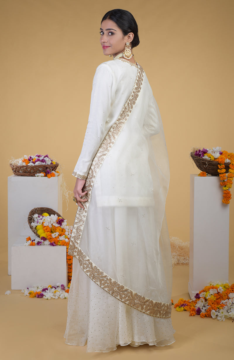Ivory Rose Gold Gota Patti Pure Organza Dupatta