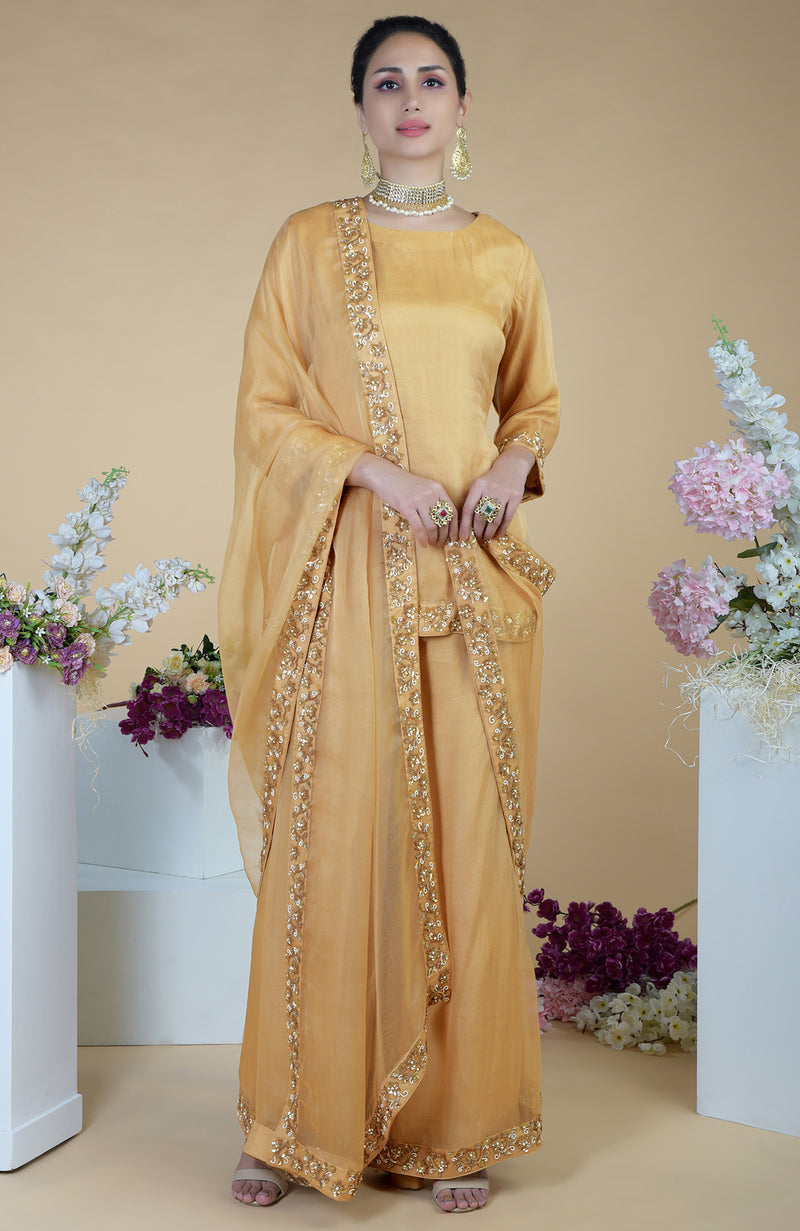 Gold Zardozi Hand Embroidered Sharara Set