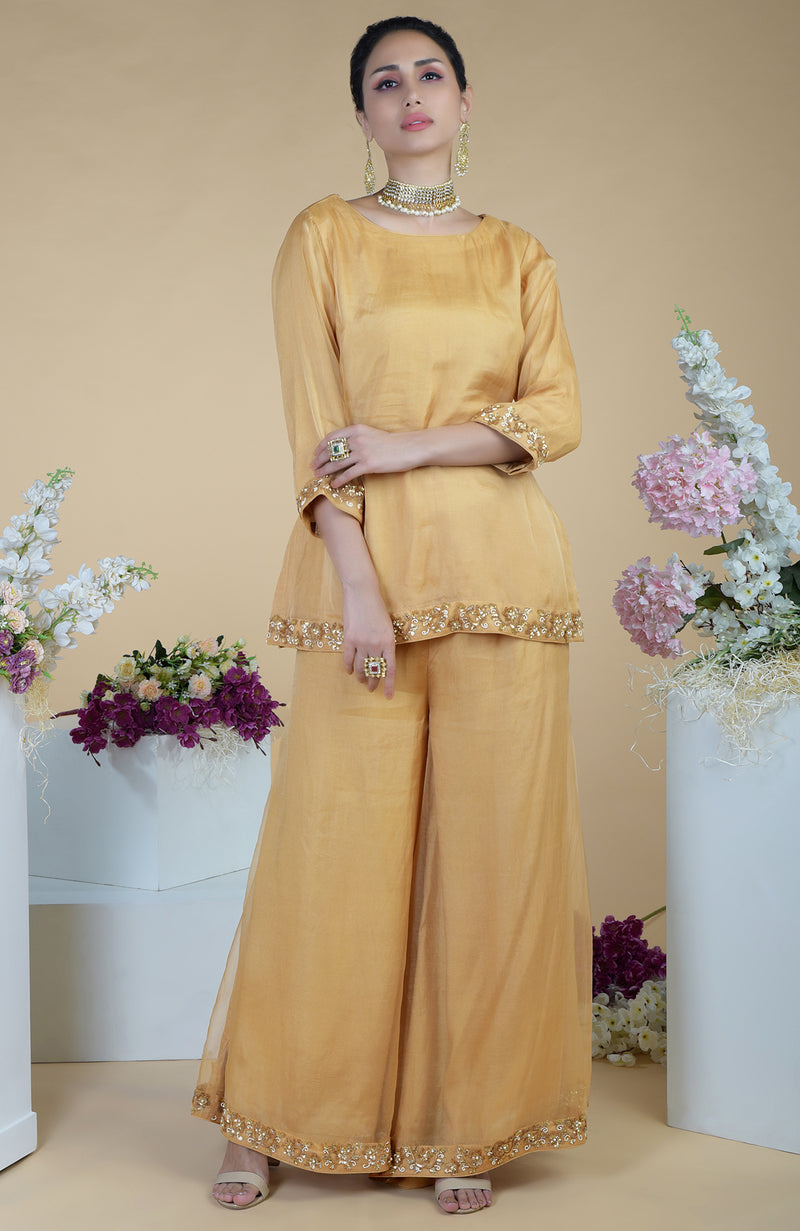 Gold Zardozi Hand Embroidered Sharara Set