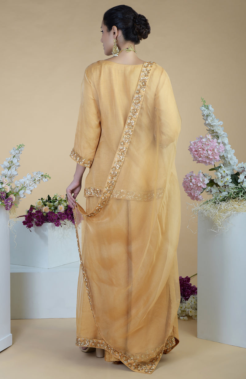 Gold Zardozi Hand Embroidered Sharara Set