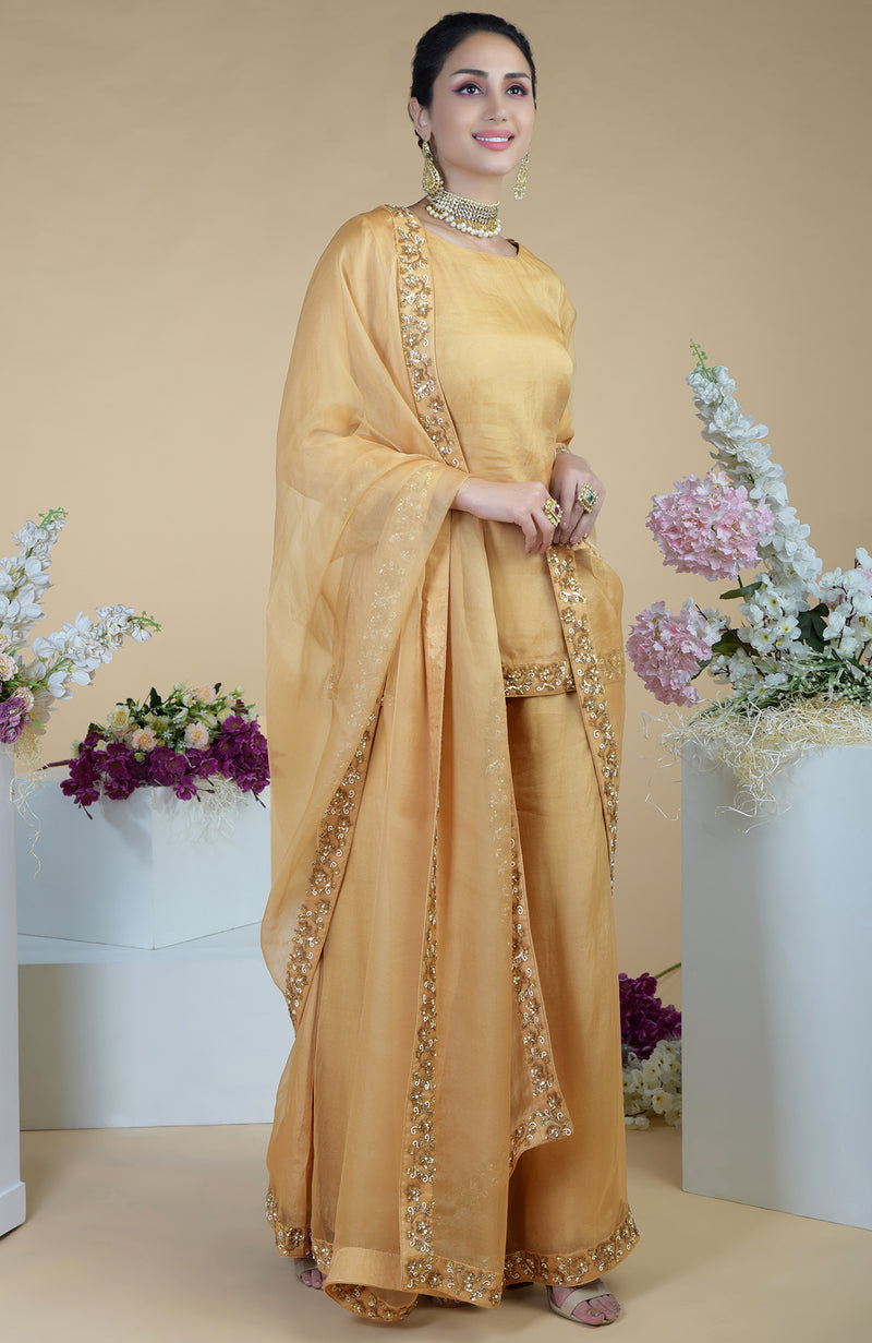 Gold Zardozi Hand Embroidered Sharara Set