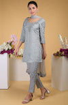 Grey Silk Organza Hand Embroidered Kurta Set