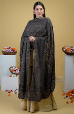 Black Chikankari & Kamdani Dupatta With Gold Tissue Sharara Suit